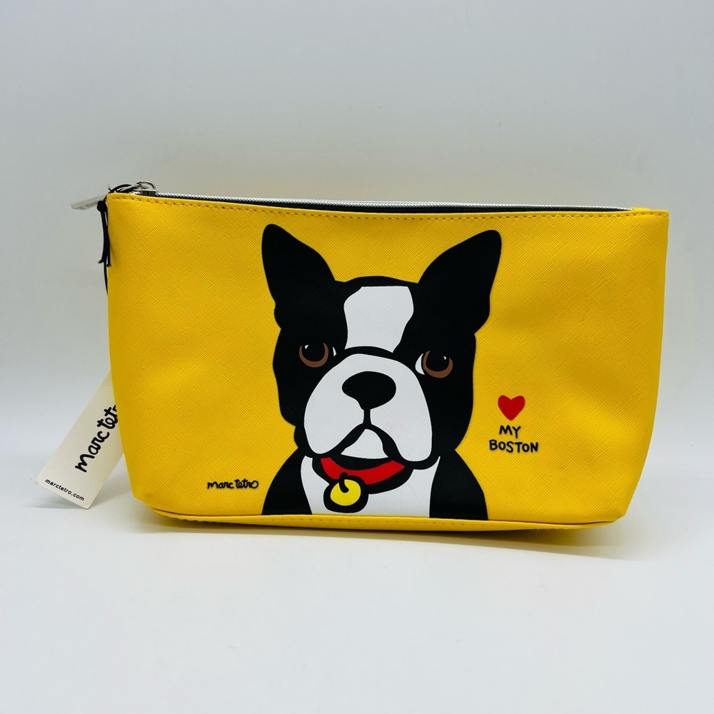 Marc Tetro Yellow Boston Terrier Cosmetic Pouch NWT